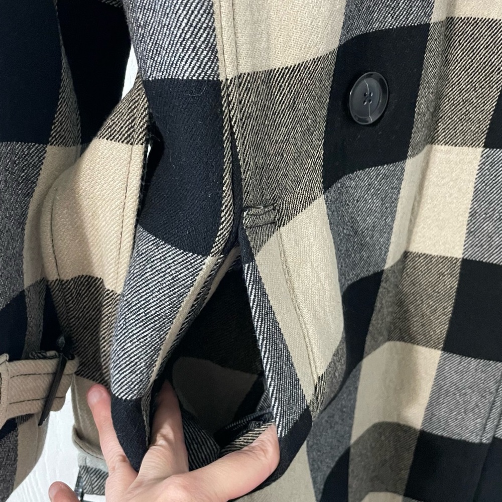 Banana Republic NWT Italian Double-Faced Wool Buffalo Plaid Trench Coat Sz Med P - Picture 13 of 15
